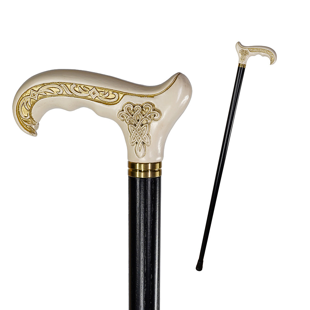 Celtic Handcarved Design Artistic White Wood Cane Hand Carved Artisan - Tophatter Daily Deals