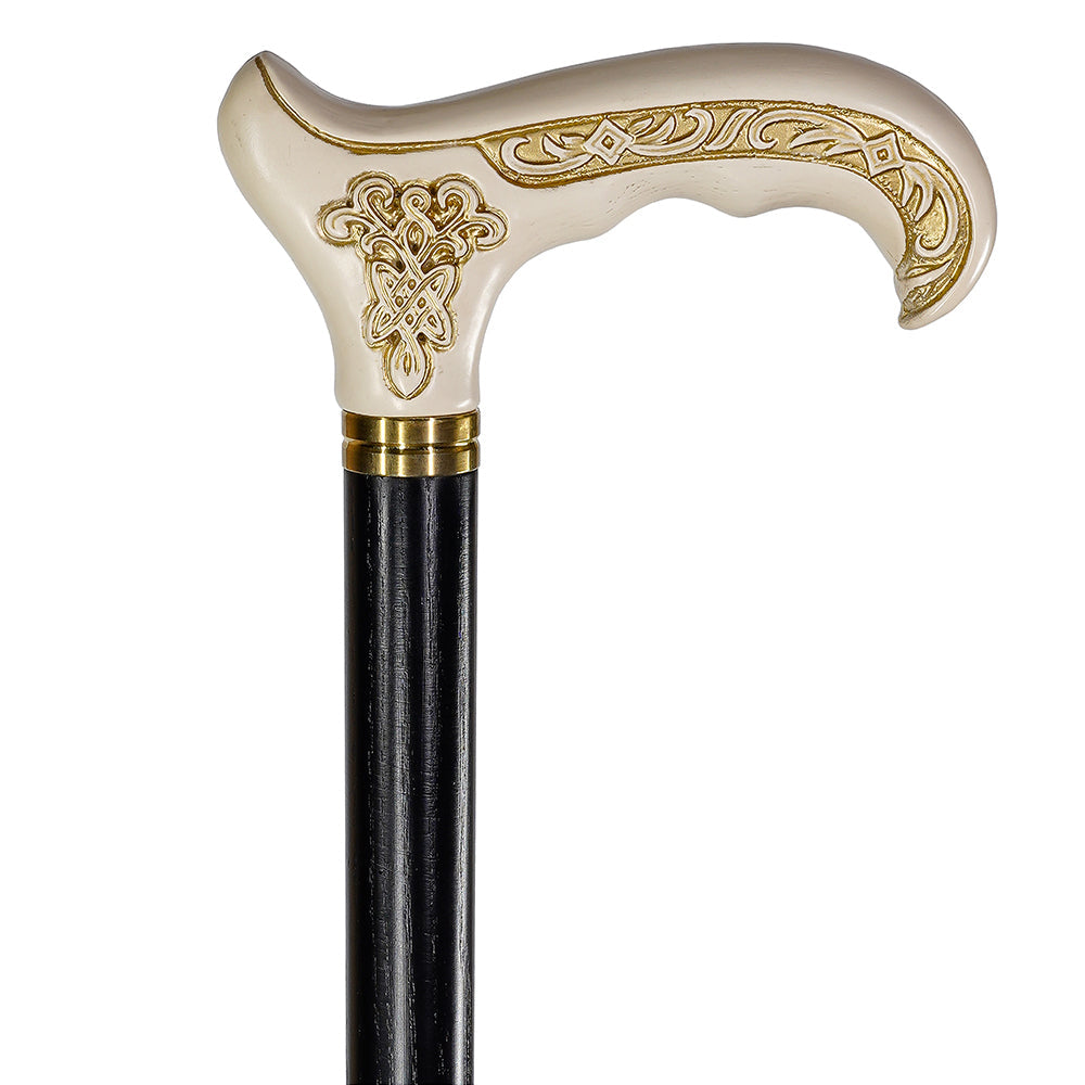 Celtic Handcarved Design Artistic White Wood Cane Hand Carved Artisan - Tophatter Daily Deals