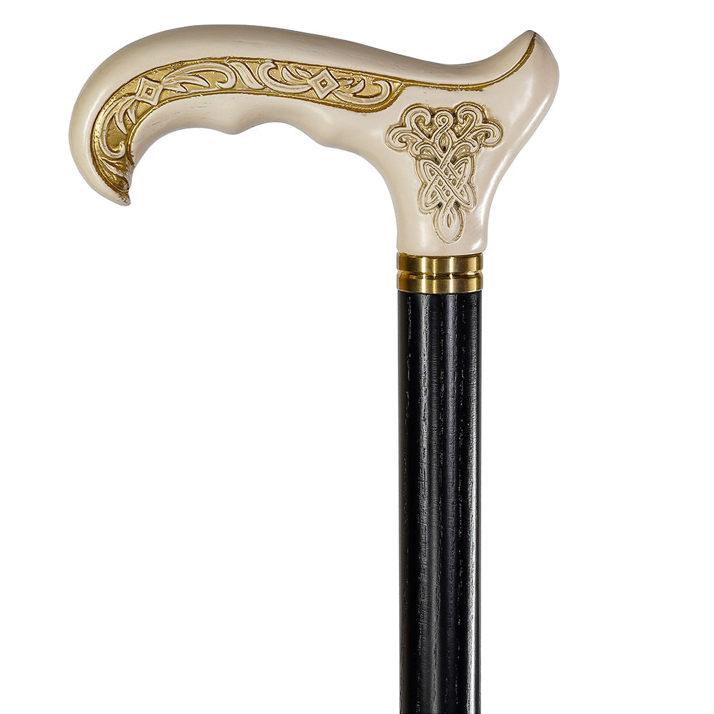 Celtic Handcarved Design Artistic White Wood Cane Hand Carved Artisan - Tophatter Daily Deals