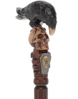 Intricate Handcarved Black Crow & Skull Artisan Cane - Unique Hand Carved Artisan - Tophatter Daily Deals