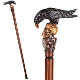Intricate Handcarved Black Crow & Skull Artisan Cane - Unique Hand Carved Artisan - Tophatter Daily Deals