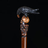 Intricate Handcarved Black Crow & Skull Artisan Cane - Unique Hand Carved Artisan - Tophatter Daily Deals