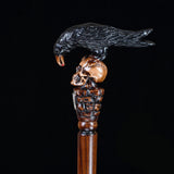 Intricate Handcarved Black Crow & Skull Artisan Cane - Unique Hand Carved Artisan - Tophatter Daily Deals