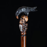 Intricate Handcarved Black Crow & Skull Artisan Cane - Unique Hand Carved Artisan - Tophatter Daily Deals