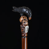 Intricate Handcarved Black Crow & Skull Artisan Cane - Unique Hand Carved Artisan - Tophatter Daily Deals
