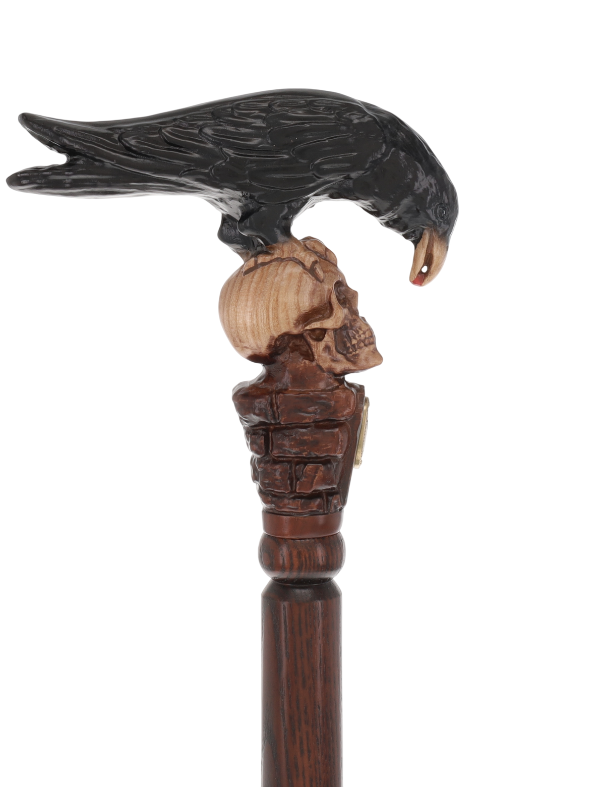 Intricate Handcarved Black Crow & Skull Artisan Cane - Unique Hand Carved Artisan - Tophatter Daily Deals
