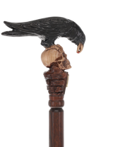 Intricate Handcarved Black Crow & Skull Artisan Cane - Unique Hand Carved Artisan - Tophatter Daily Deals