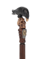 Intricate Handcarved Black Crow & Skull Artisan Cane - Unique Hand Carved Artisan - Tophatter Daily Deals