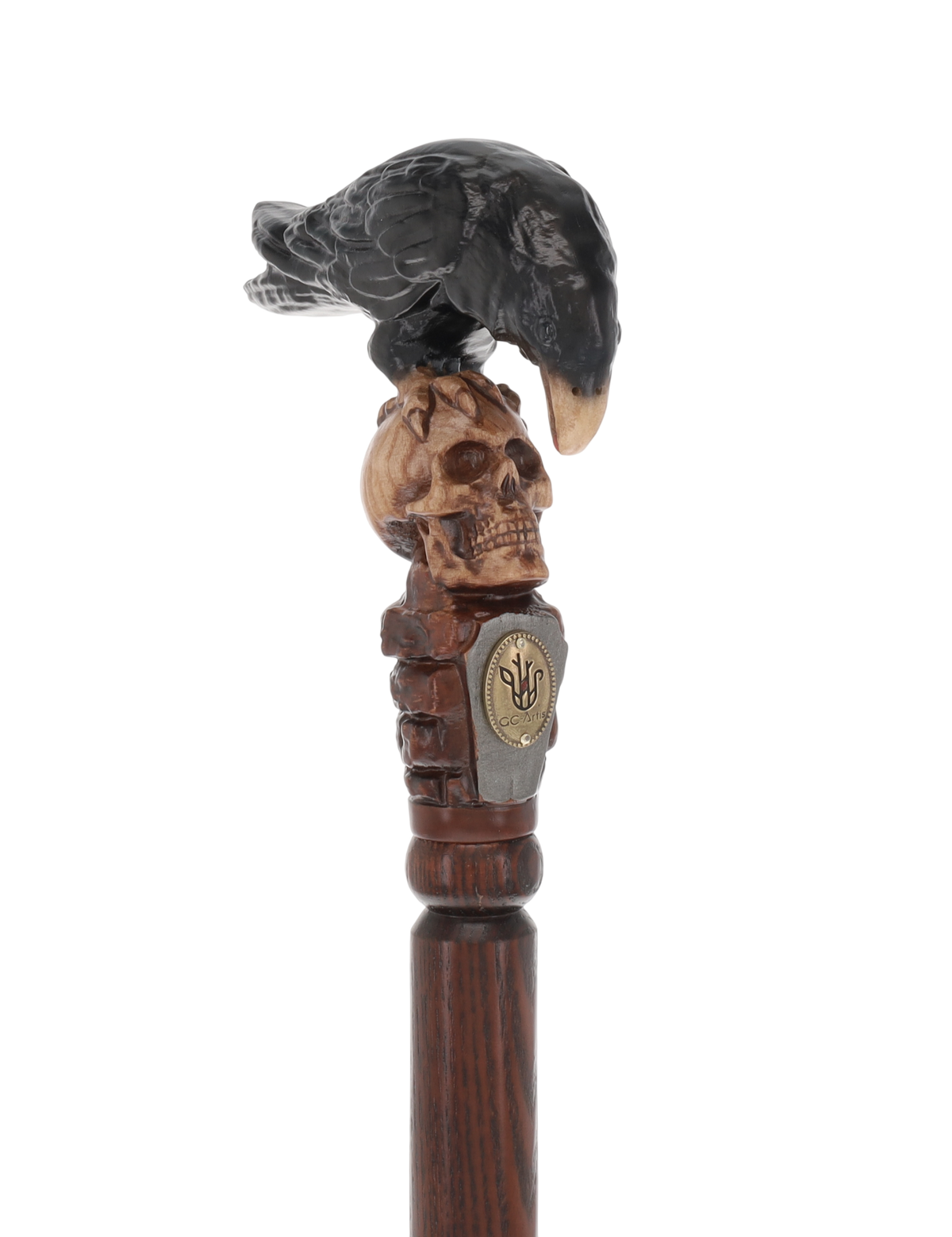 Intricate Handcarved Black Crow & Skull Artisan Cane - Unique Hand Carved Artisan - Tophatter Daily Deals