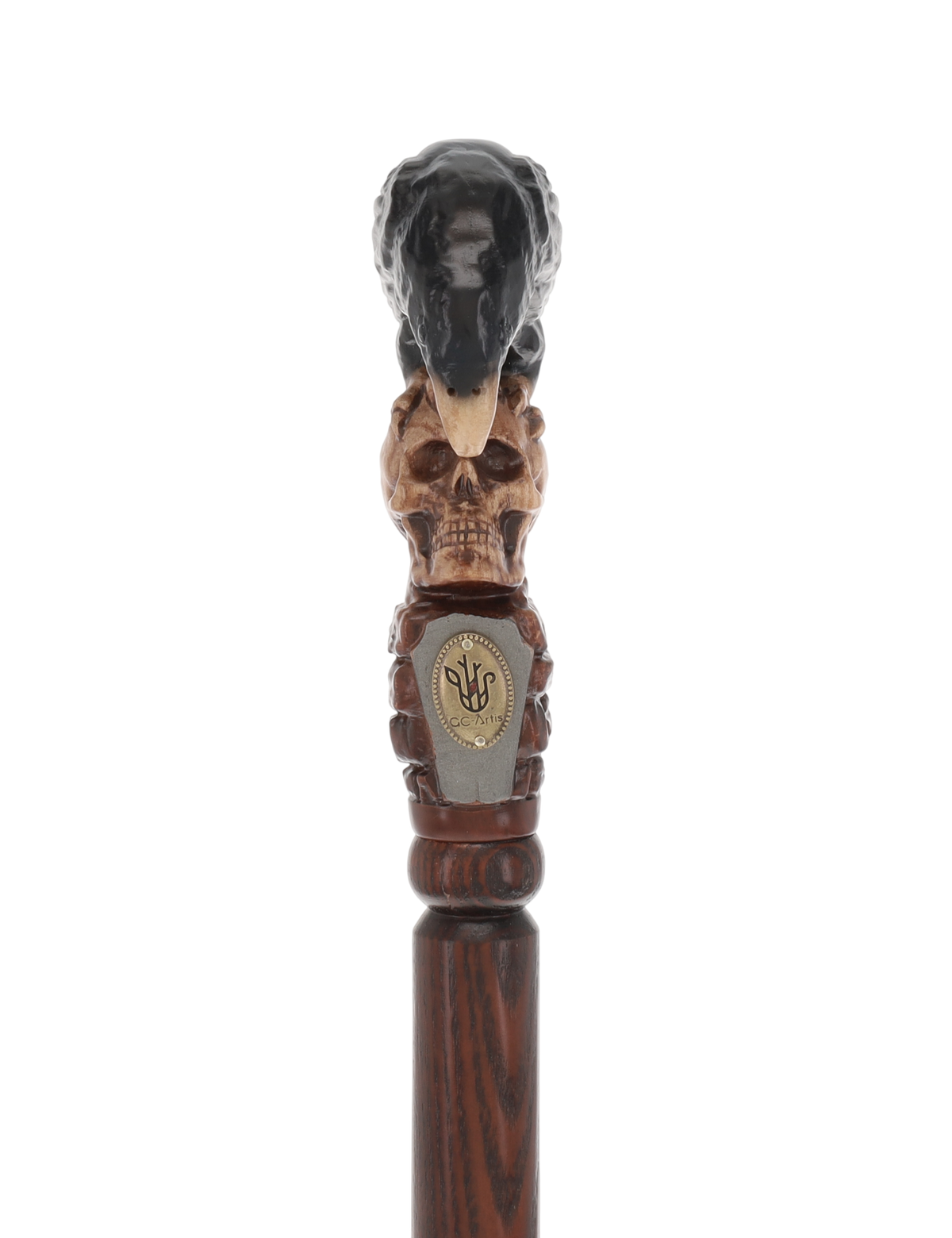 Intricate Handcarved Black Crow & Skull Artisan Cane - Unique Hand Carved Artisan - Tophatter Daily Deals