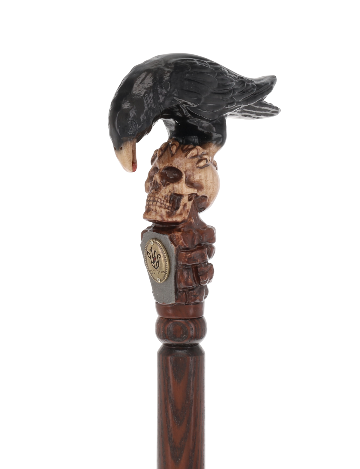 Intricate Handcarved Black Crow & Skull Artisan Cane - Unique Hand Carved Artisan - Tophatter Daily Deals
