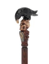 Intricate Handcarved Black Crow & Skull Artisan Cane - Unique Hand Carved Artisan - Tophatter Daily Deals