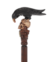 Intricate Handcarved Black Crow & Skull Artisan Cane - Unique Hand Carved Artisan - Tophatter Daily Deals