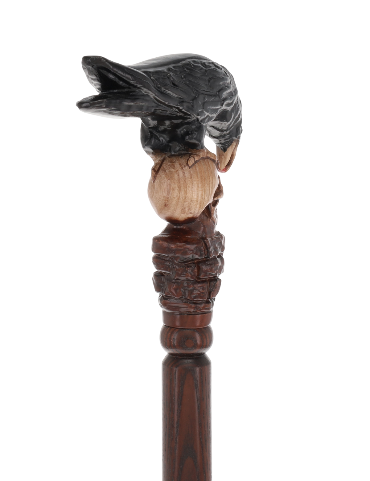 Intricate Handcarved Black Crow & Skull Artisan Cane - Unique Hand Carved Artisan - Tophatter Daily Deals