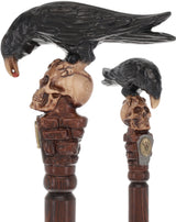 Intricate Handcarved Black Crow & Skull Artisan Cane - Unique Hand Carved Artisan - Tophatter Daily Deals