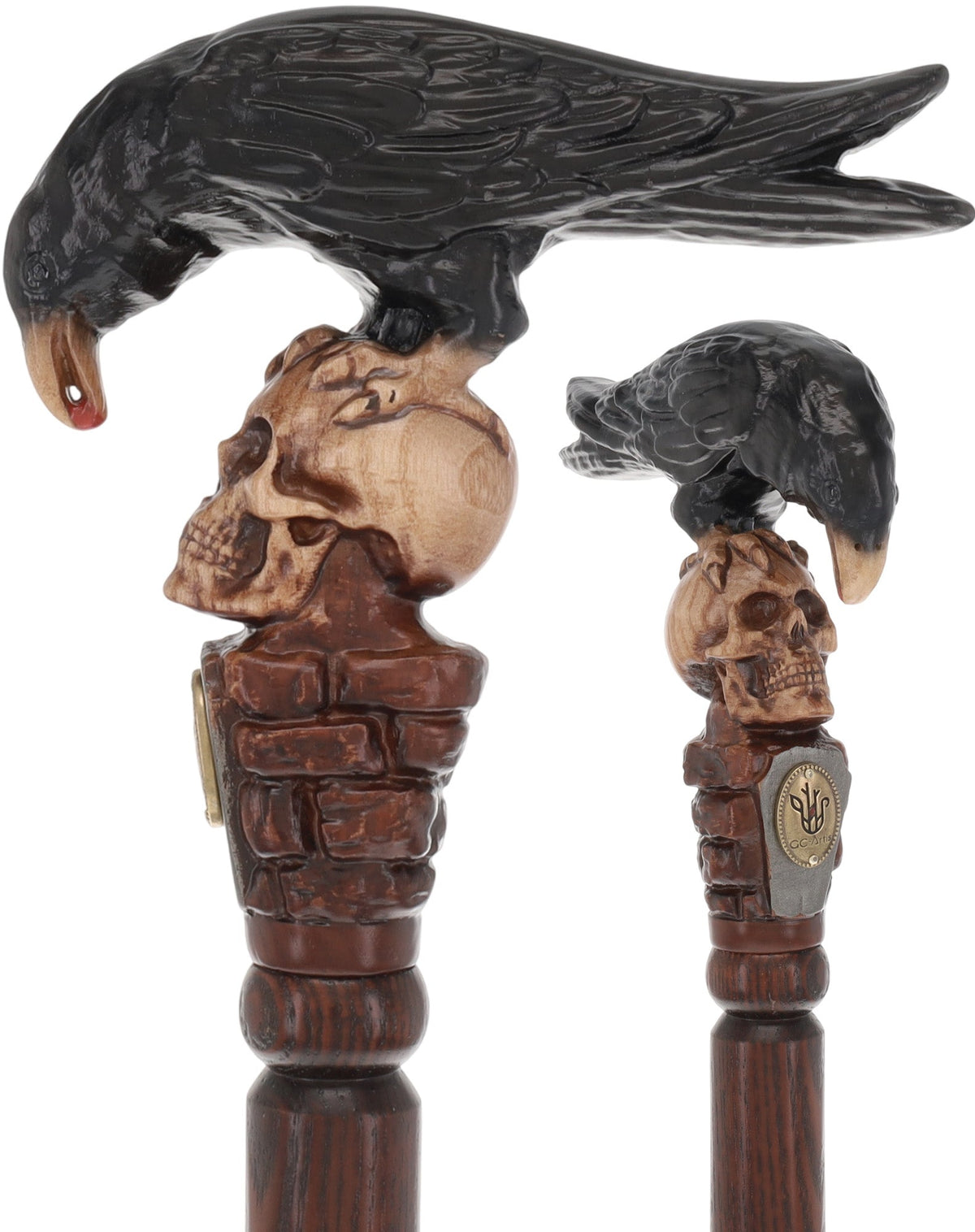 Intricate Handcarved Black Crow & Skull Artisan Cane - Unique Hand Carved Artisan - Tophatter Daily Deals
