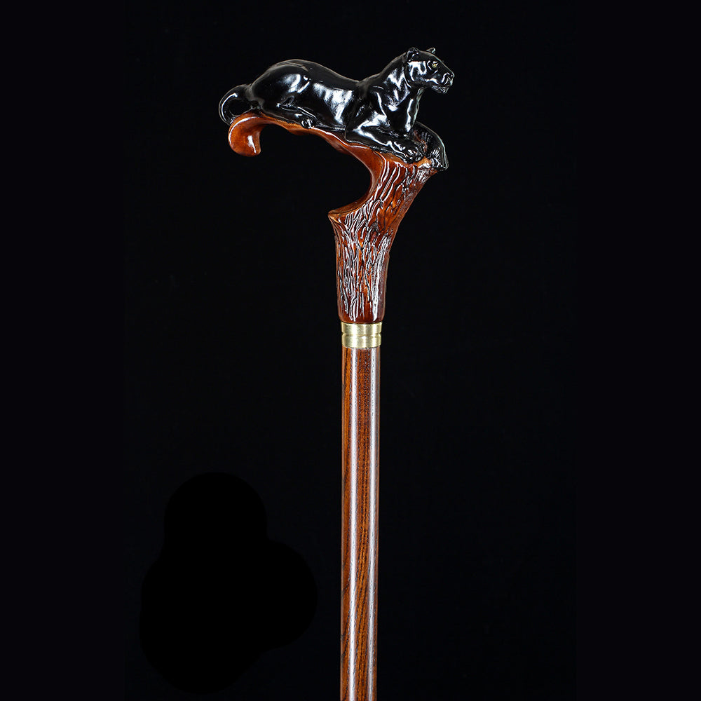 Black Panther Cougar Cat Dark Wood Artisan Intricate Handcarved Cane Hand Carved Artisan - Tophatter Daily Deals