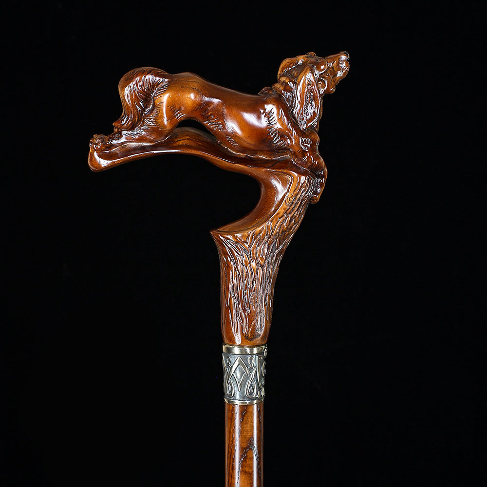 Spaniel Dog: Dark Wood, Bronze Collar Artisan Handcarved Cane Hand Carved Artisan - Tophatter Daily Deals