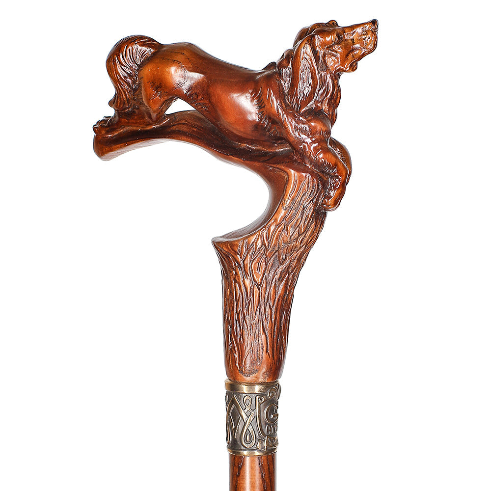 Spaniel Dog: Dark Wood, Bronze Collar Artisan Handcarved Cane Hand Carved Artisan - Tophatter Daily Deals