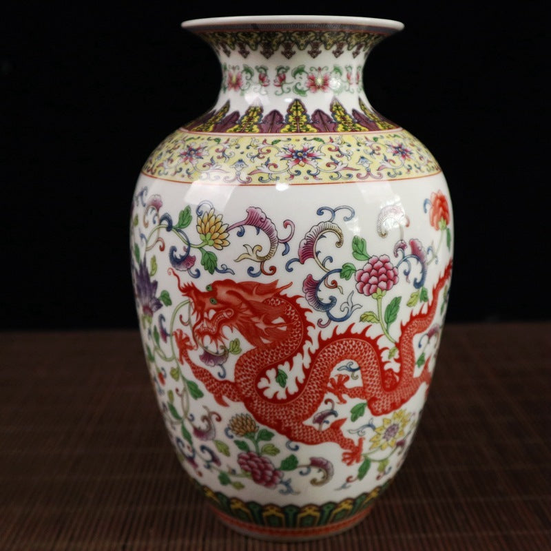 Antique Old Dragon And Phoenix Pattern Ceramic Crafts Vase Ornaments 0 - Tophatter Daily Deals