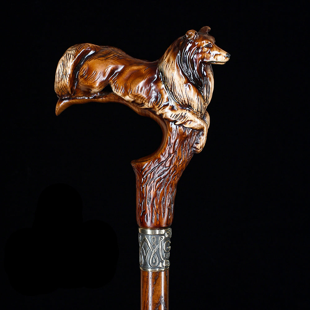 Collie Dog: Artisan Intricate Detail Handcarved Cane Hand Carved Artisan - Tophatter Daily Deals