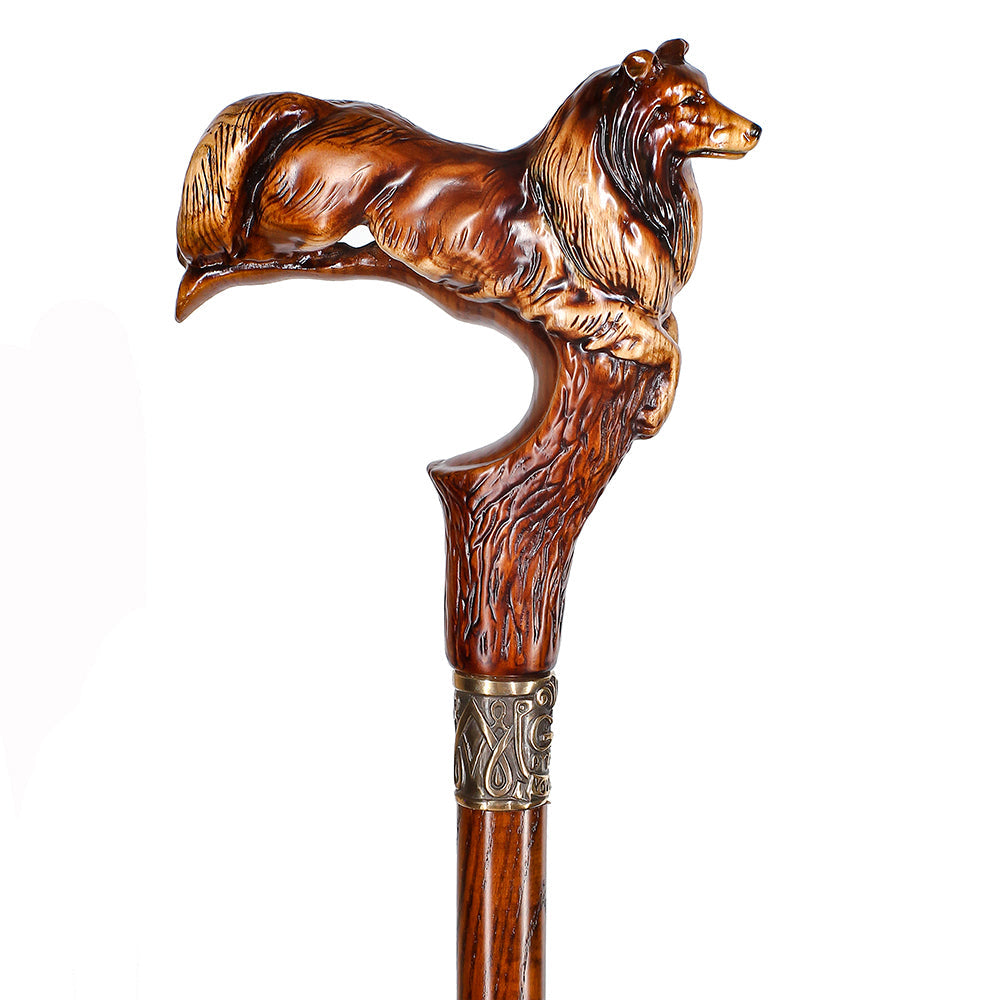 Collie Dog: Artisan Intricate Detail Handcarved Cane Hand Carved Artisan - Tophatter Daily Deals