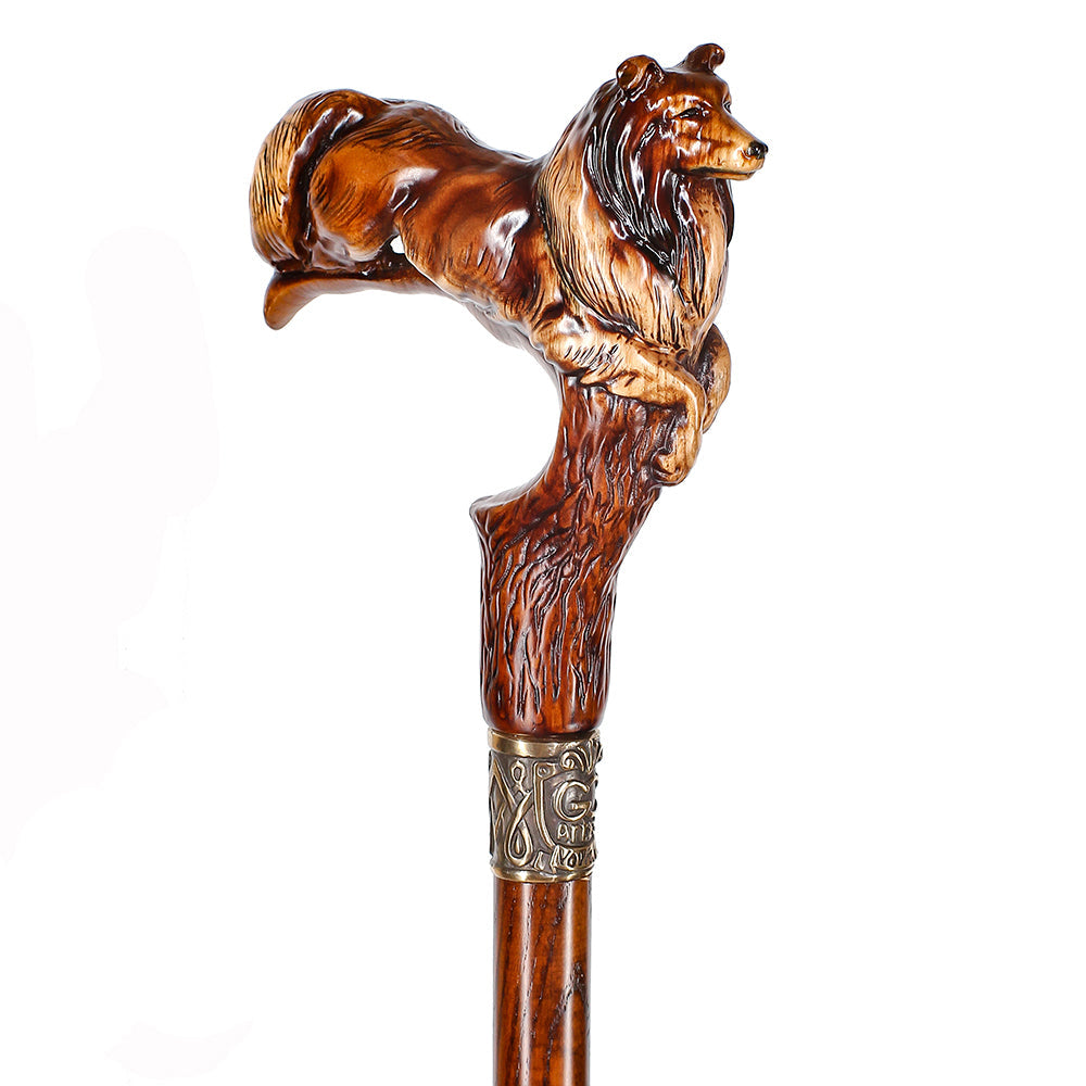 Collie Dog: Artisan Intricate Detail Handcarved Cane Hand Carved Artisan - Tophatter Daily Deals