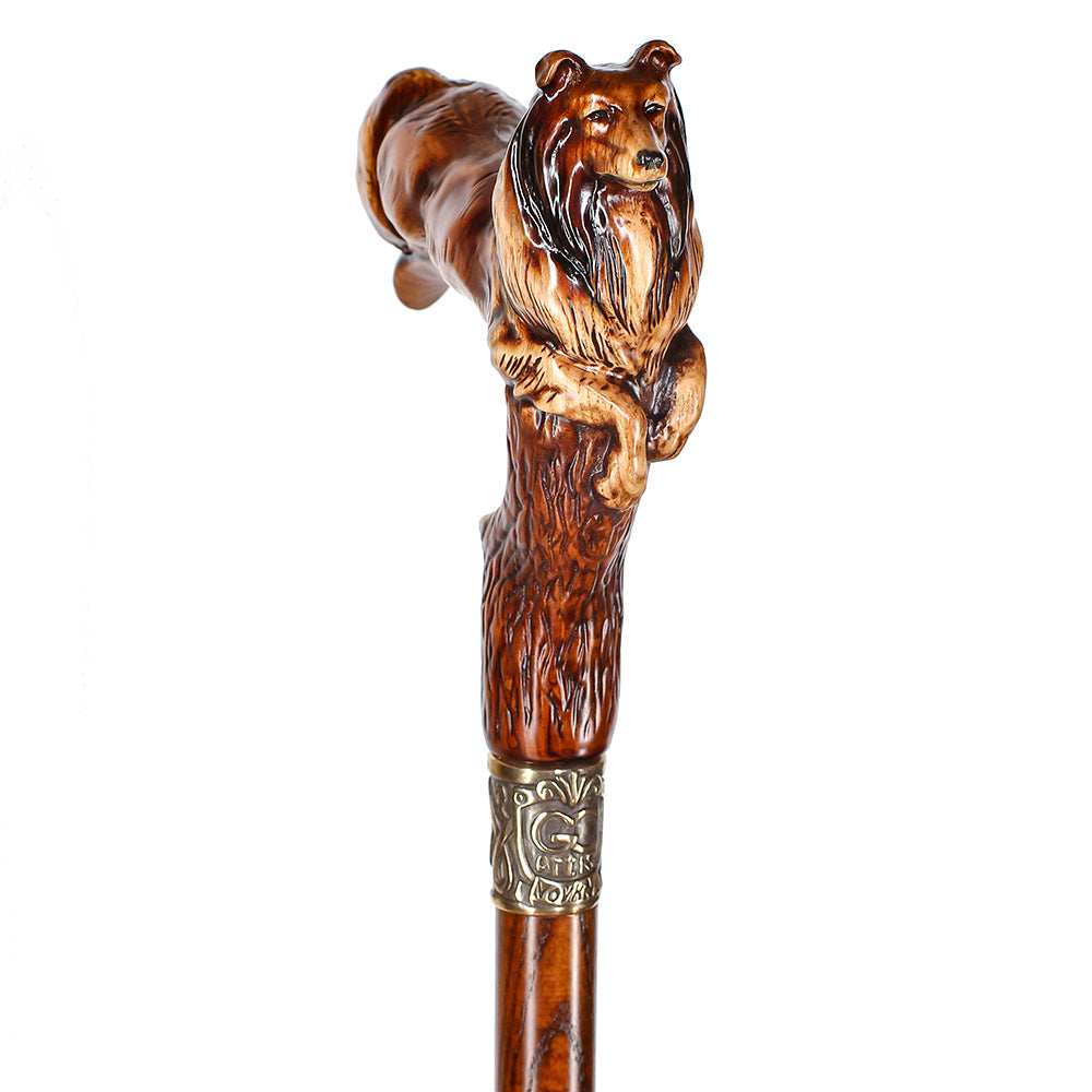 Collie Dog: Artisan Intricate Detail Handcarved Cane Hand Carved Artisan - Tophatter Daily Deals