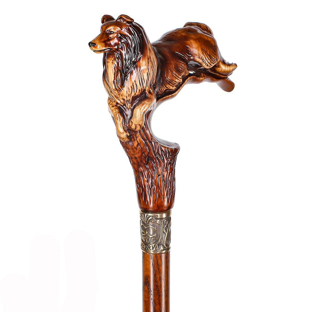Collie Dog: Artisan Intricate Detail Handcarved Cane Hand Carved Artisan - Tophatter Daily Deals