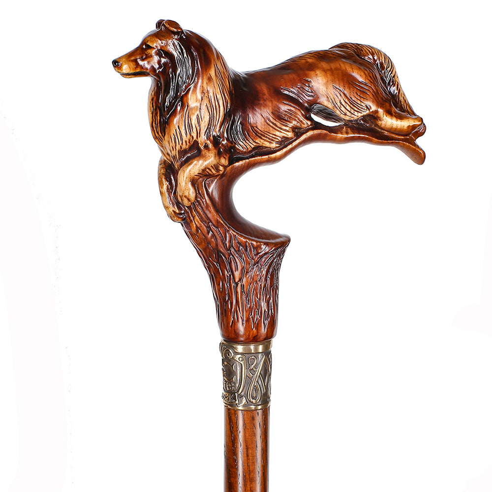 Collie Dog: Artisan Intricate Detail Handcarved Cane Hand Carved Artisan - Tophatter Daily Deals