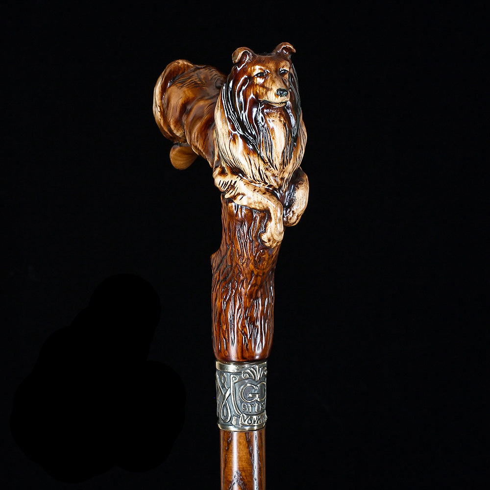 Collie Dog: Artisan Intricate Detail Handcarved Cane Hand Carved Artisan - Tophatter Daily Deals