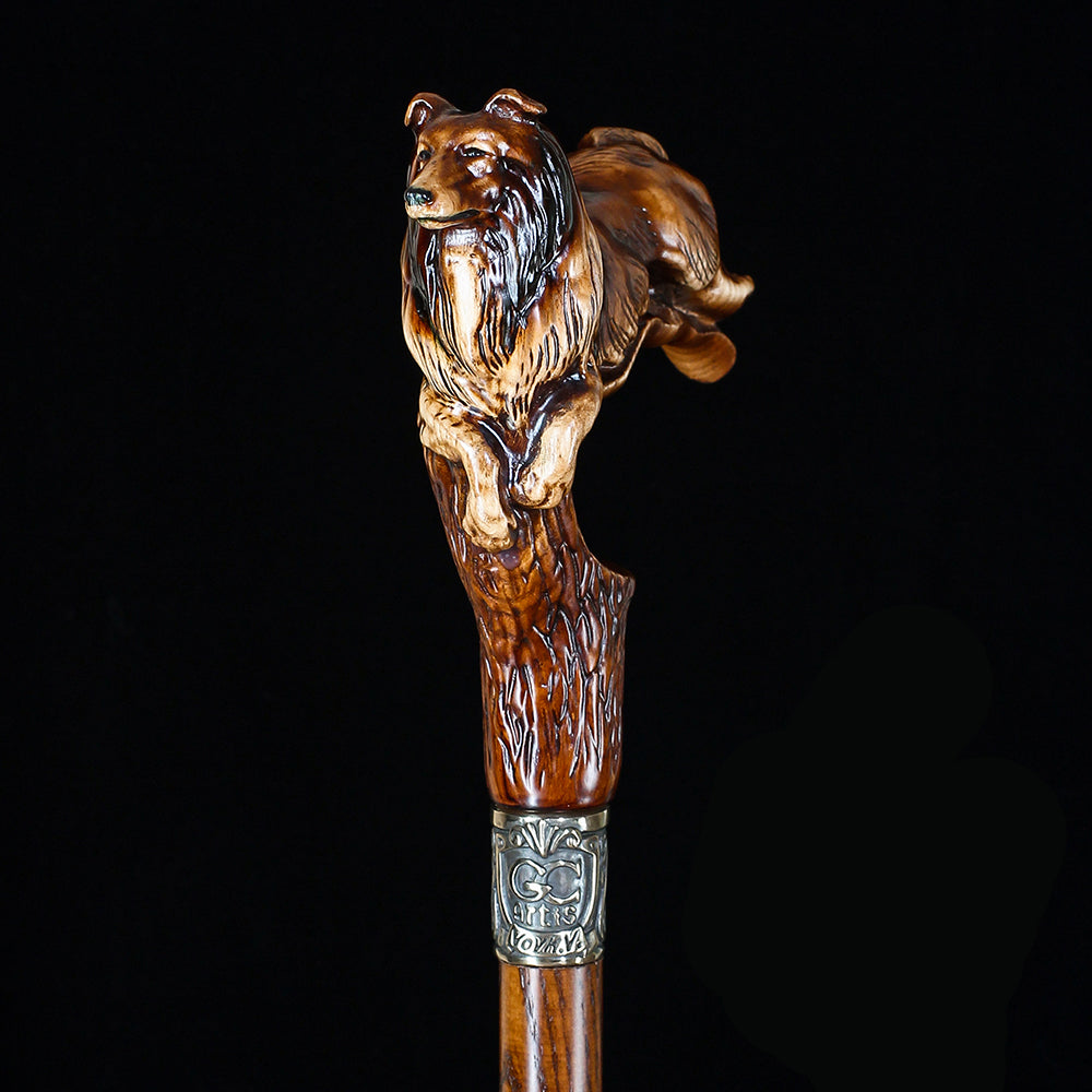 Collie Dog: Artisan Intricate Detail Handcarved Cane Hand Carved Artisan - Tophatter Daily Deals