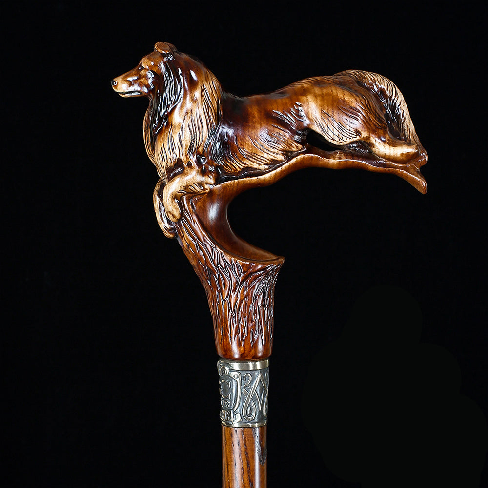 Collie Dog: Artisan Intricate Detail Handcarved Cane Hand Carved Artisan - Tophatter Daily Deals
