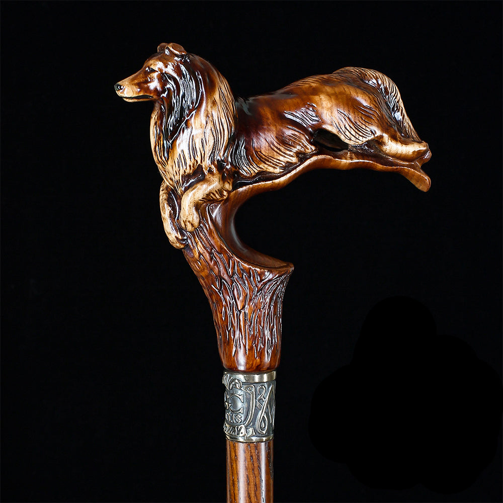 Collie Dog: Artisan Intricate Detail Handcarved Cane Hand Carved Artisan - Tophatter Daily Deals