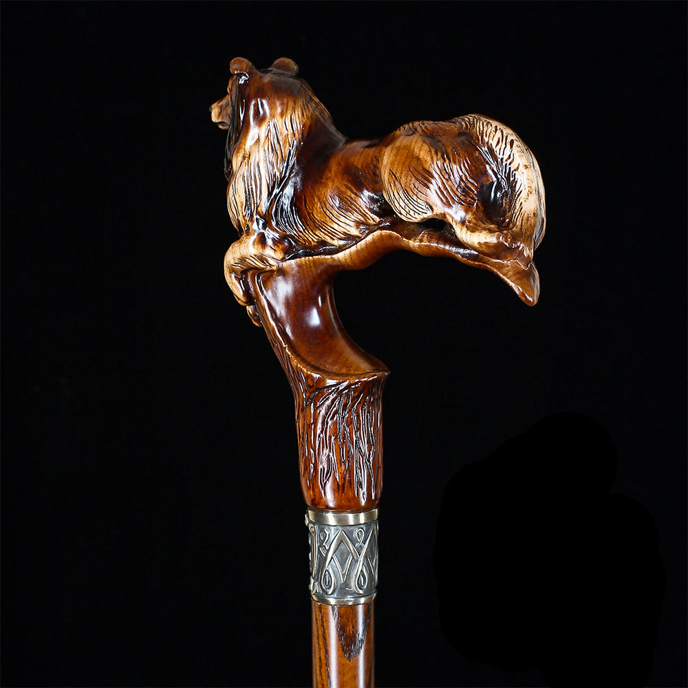 Collie Dog: Artisan Intricate Detail Handcarved Cane Hand Carved Artisan - Tophatter Daily Deals
