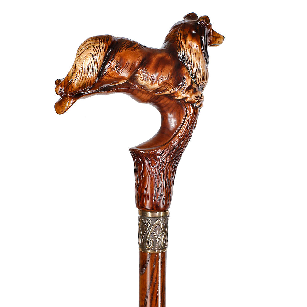 Collie Dog: Artisan Intricate Detail Handcarved Cane Hand Carved Artisan - Tophatter Daily Deals