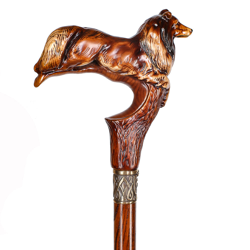 Collie Dog: Artisan Intricate Detail Handcarved Cane Hand Carved Artisan - Tophatter Daily Deals
