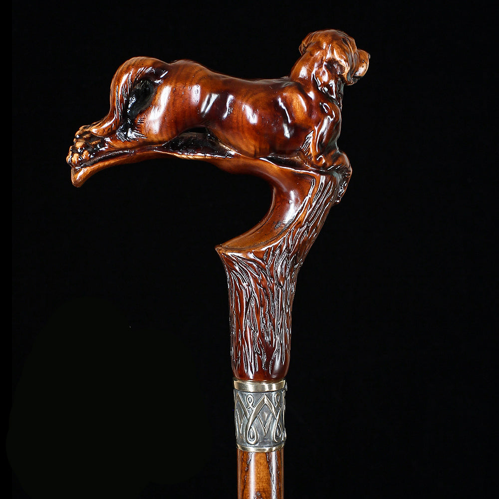 Brown Labrador / Golden Retriever Dog Intricate Handcarved Cane Dark Oak Hand Carved Artisan - Tophatter Daily Deals