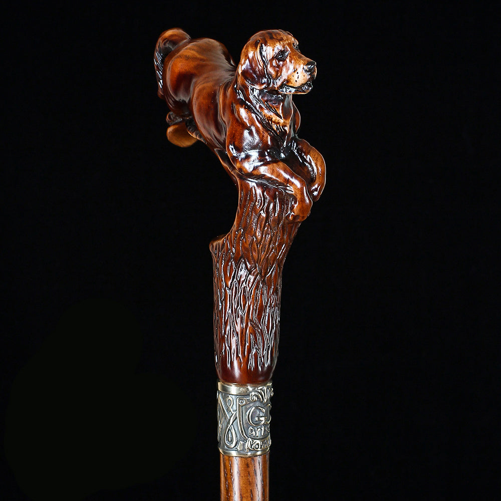Brown Labrador / Golden Retriever Dog Intricate Handcarved Cane Hand Carved Artisan - Tophatter Daily Deals