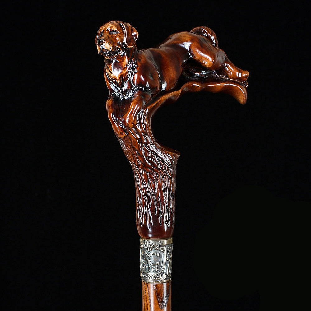 Brown Labrador / Golden Retriever Dog Intricate Handcarved Cane Hand Carved Artisan - Tophatter Daily Deals