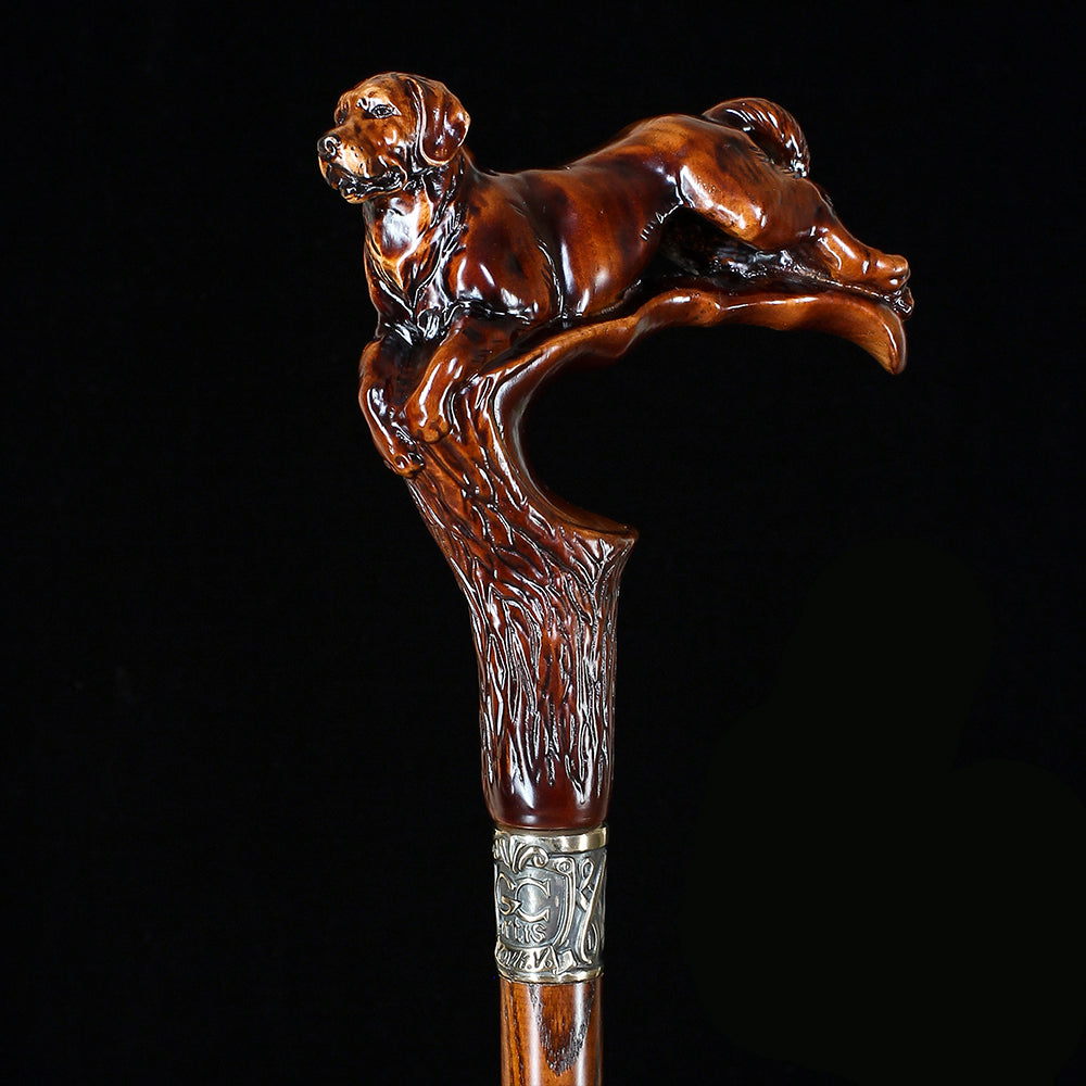 Brown Labrador / Golden Retriever Dog Intricate Handcarved Cane Hand Carved Artisan - Tophatter Daily Deals