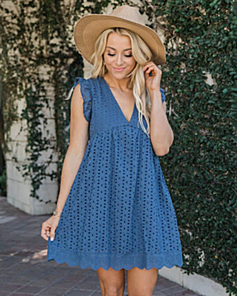 Lace Dresses with Pockets Dark Blue Mini Dresses - Tophatter Daily Deals
