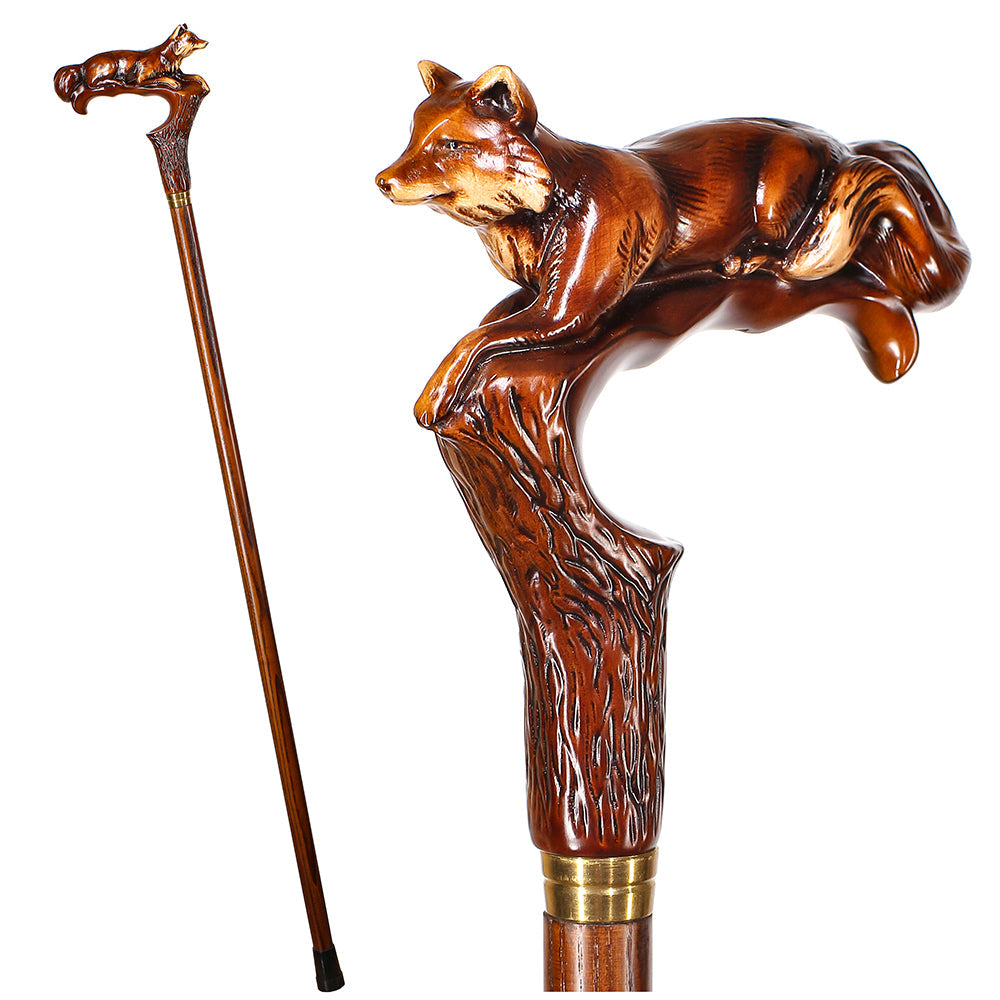 Fox Artisan Intricate Handcarved Cane Hand Carved Artisan - Tophatter Daily Deals
