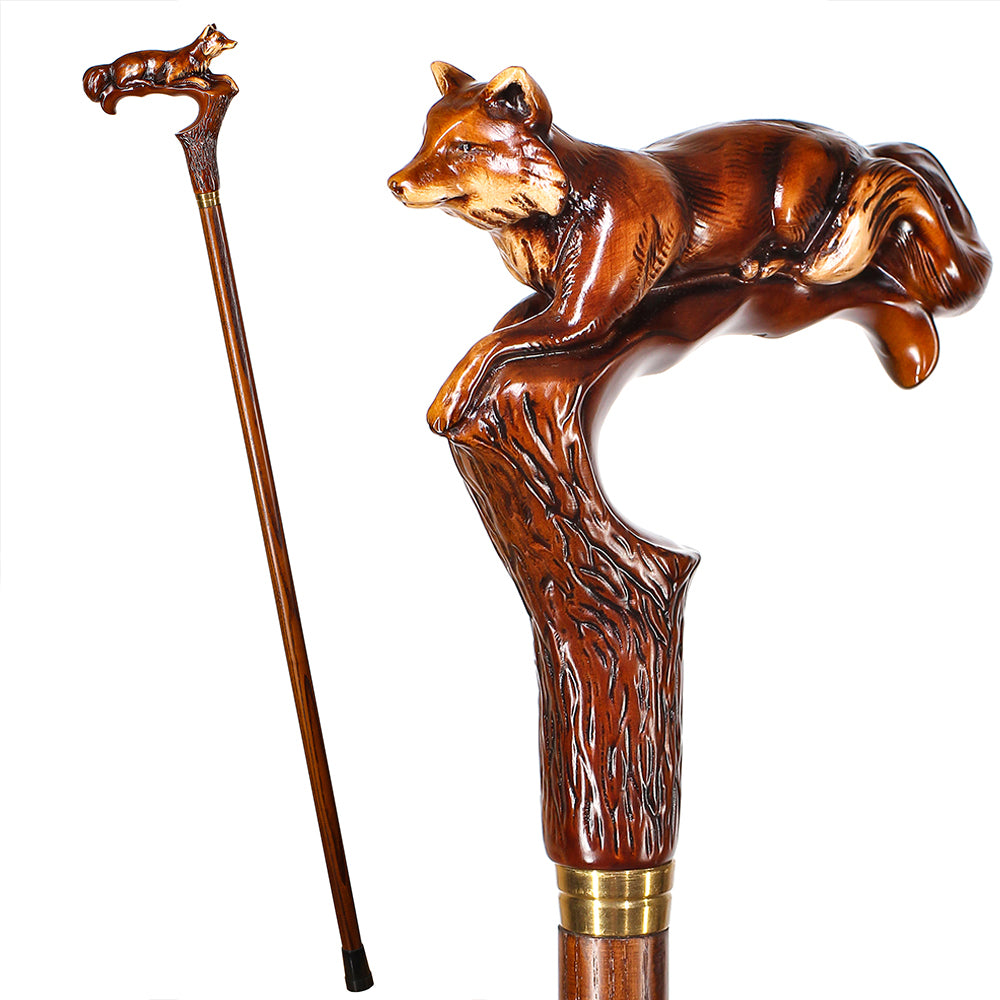 Fox Artisan Intricate Handcarved Cane Hand Carved Artisan - Tophatter Daily Deals