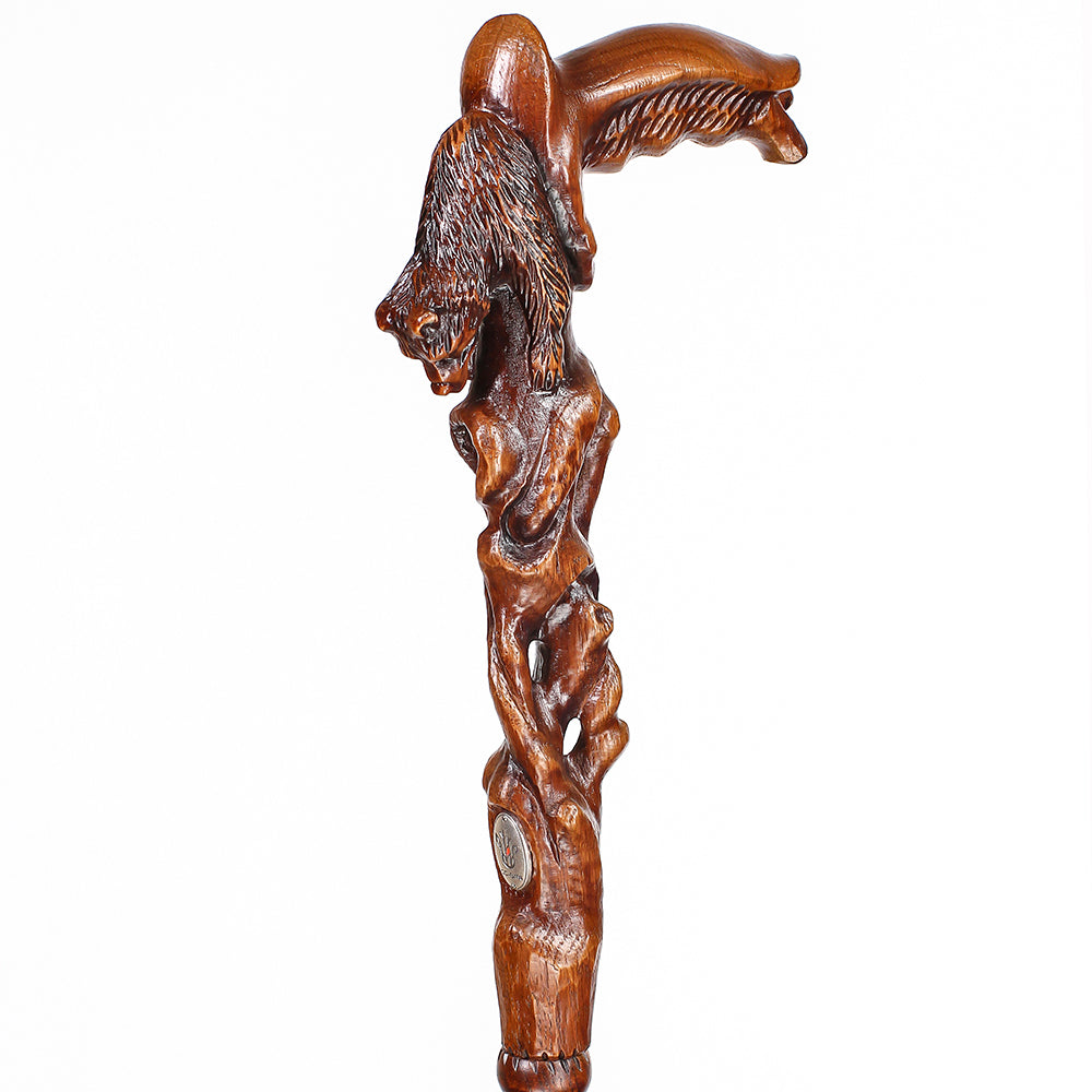 Awakening Bear (dark) Artisan Intricate Handcarved Cane Hand Carved Artisan - Tophatter Daily Deals