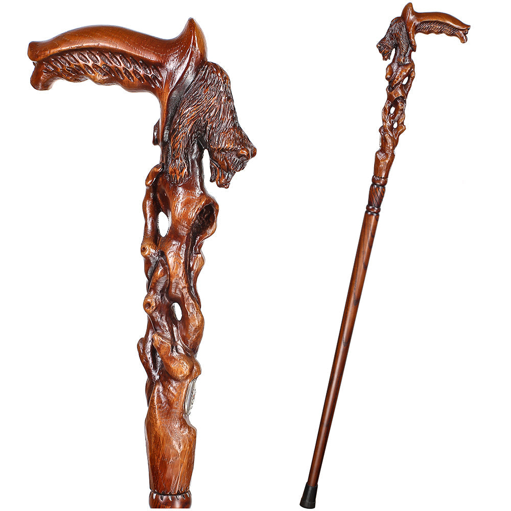 Awakening Bear (dark) Artisan Intricate Handcarved Cane Hand Carved Artisan - Tophatter Daily Deals