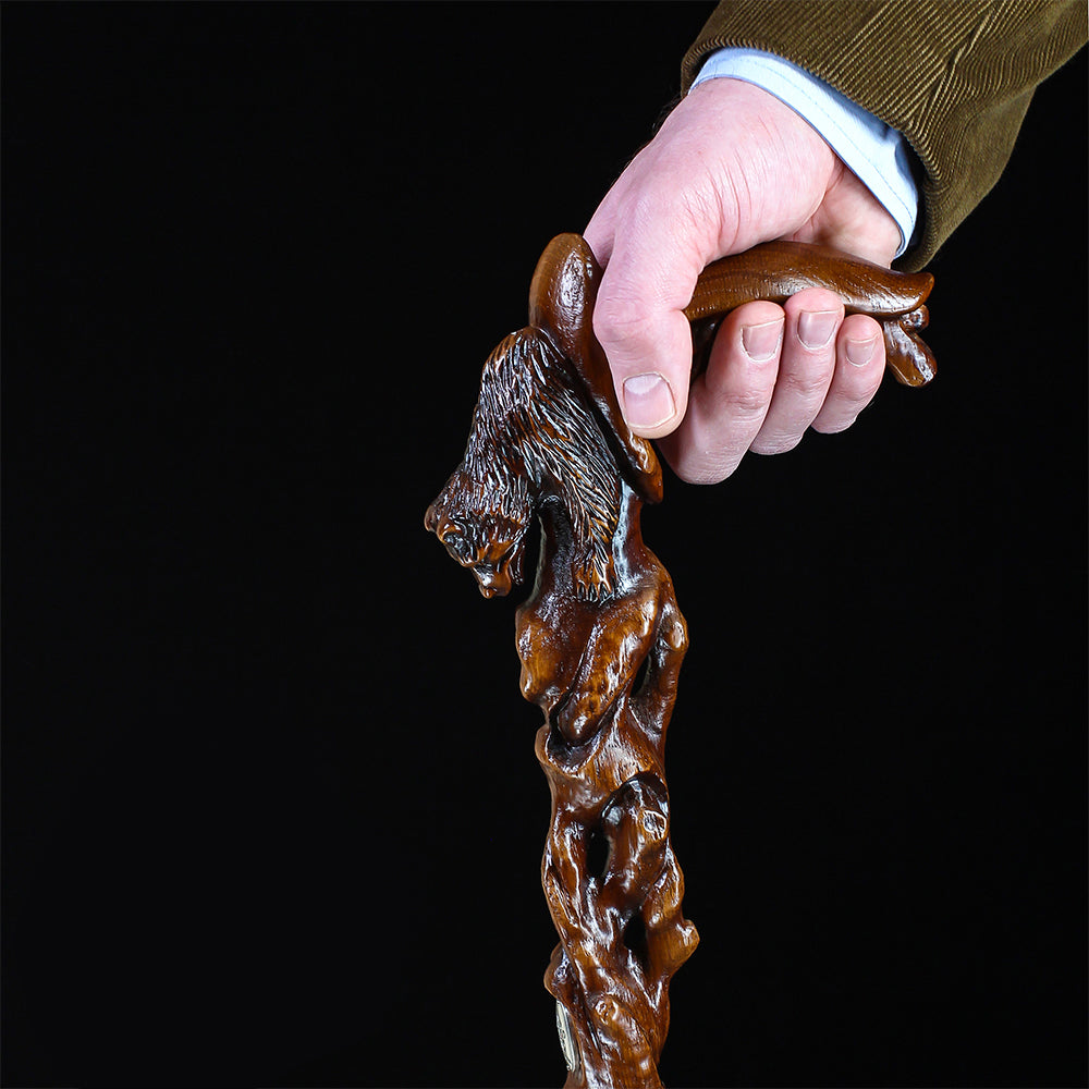 Awakening Bear (dark) Artisan Intricate Handcarved Cane Hand Carved Artisan - Tophatter Daily Deals