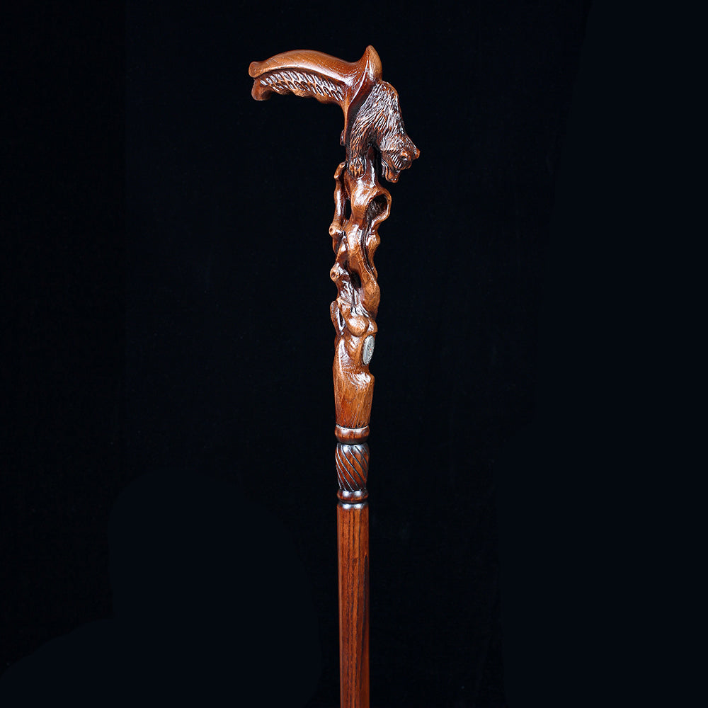 Awakening Bear (dark) Artisan Intricate Handcarved Cane Hand Carved Artisan - Tophatter Daily Deals
