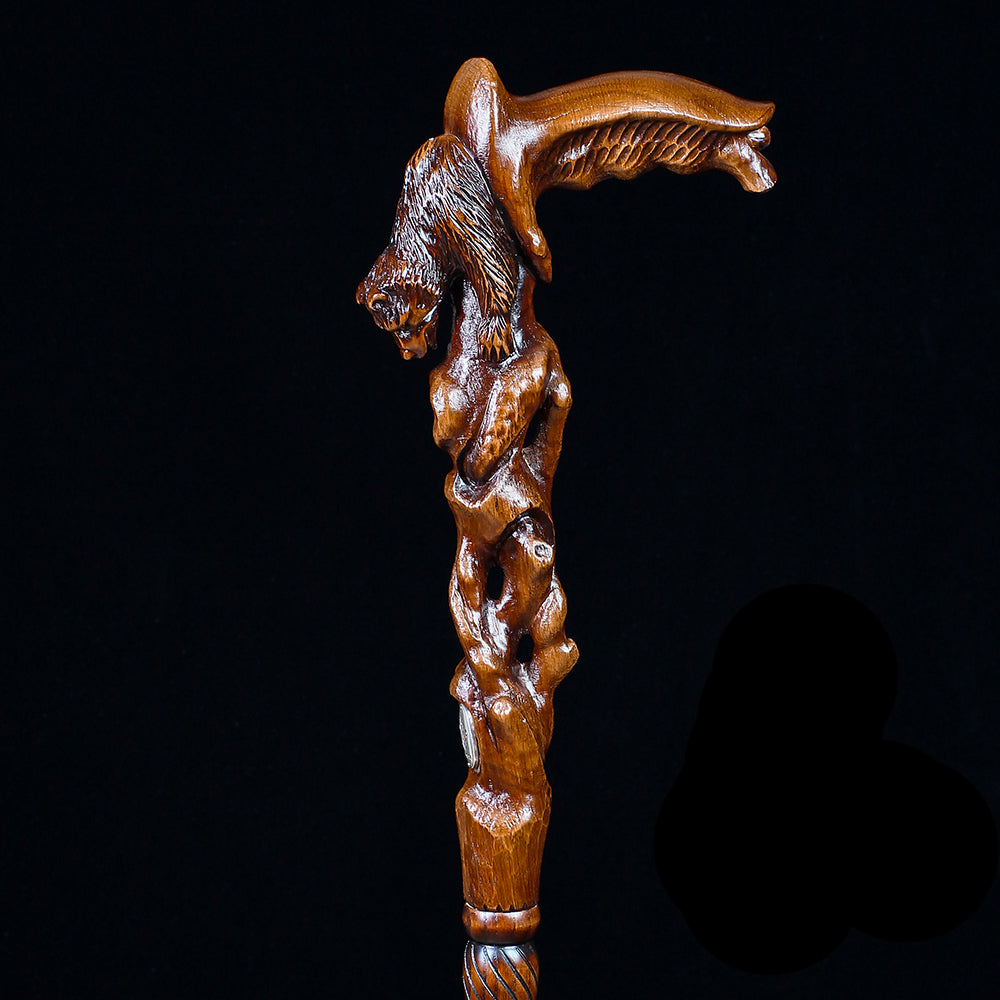 Awakening Bear (dark) Artisan Intricate Handcarved Cane Hand Carved Artisan - Tophatter Daily Deals