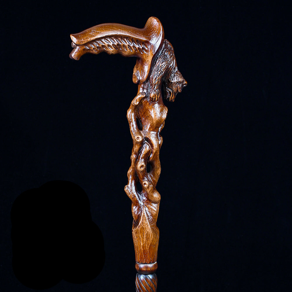 Awakening Bear (dark) Artisan Intricate Handcarved Cane Hand Carved Artisan - Tophatter Daily Deals